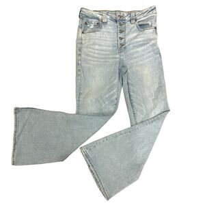Woman's American Eagle Super Hi Rise Flare Jean Light Wash Stretch Size 12 Reg